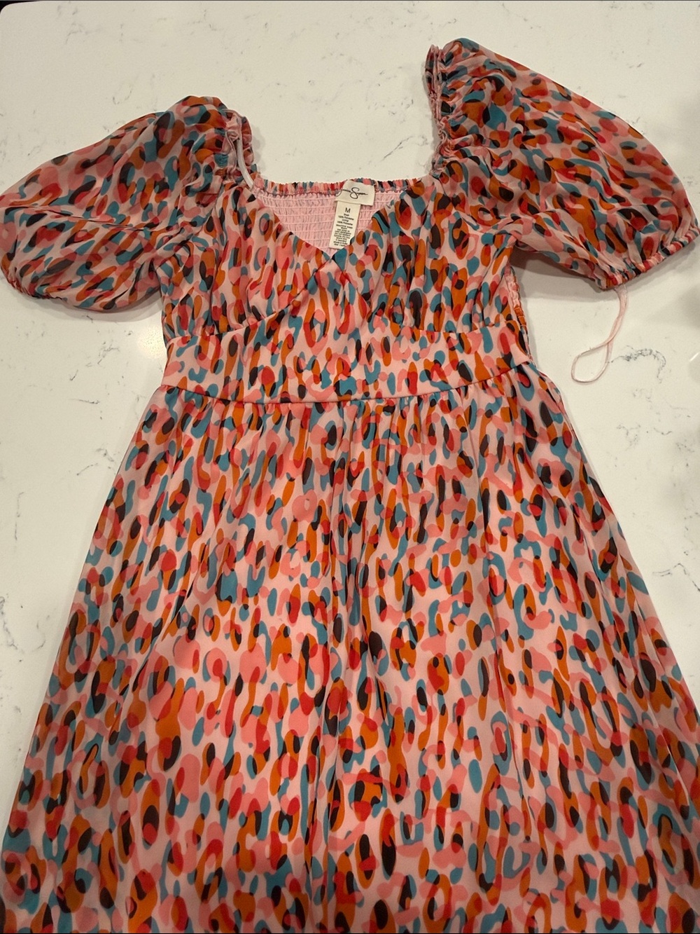 Jessica Simpson Pink Multi-Spot Puff Sleeve Casual Dress